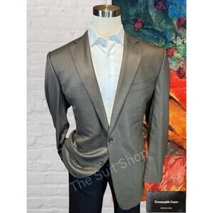 Ermenegildo Zegna TROFEO Mens 48L ROM Black Tan Houndstooth Silk Wool Blazer